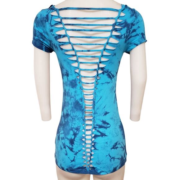 SEA LOVE - LARGE - Women's/Juniors Cut and Weaved Navy Blue and Turquoise Top - Picture 1 of 6